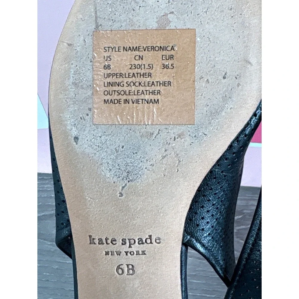 Kate Spade Veronica‎ Black Perforated Leather Pointed Toe Slingback Flats 6B